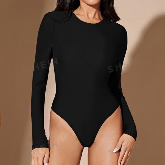 Women’s black open back bodysuit - Picture 2 of 5